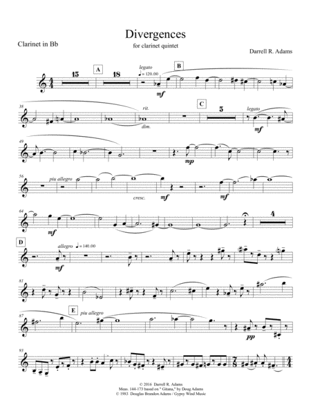 Free Sheet Music Divergences Clarinet In Bb