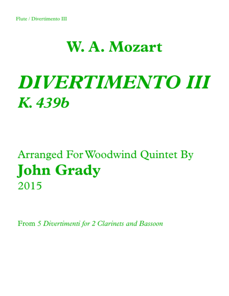 Free Sheet Music Divertimento 3 For Woodwind Quintet K 439