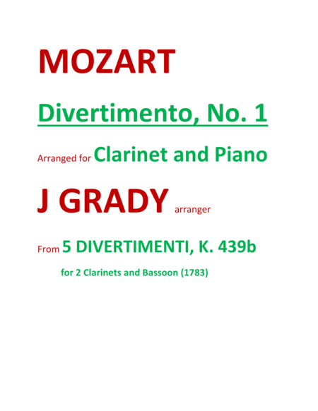 Free Sheet Music Divertimento Nbr 1 For Clarinet And Piano K 439