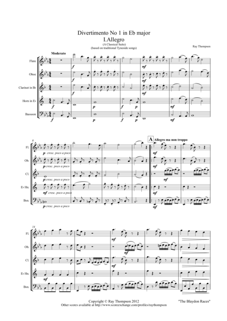 Free Sheet Music Divertimento No 1 In Eb Major Eine Kleine Tyne Musik Wind Quintet