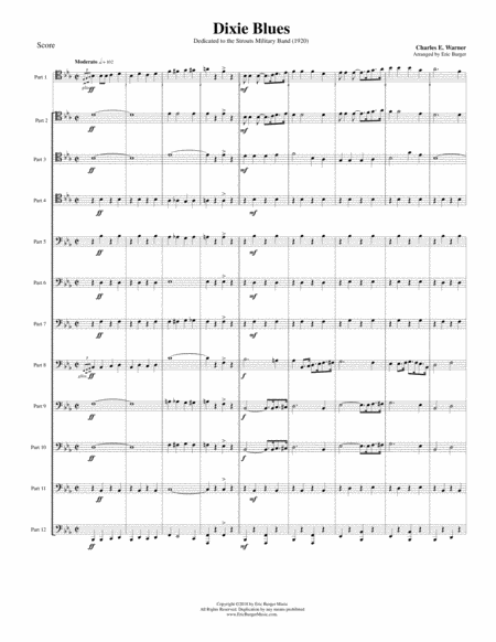 Free Sheet Music Dixie Blues For Trombone Or Low Brass Duodectet 12 Part Ensemble