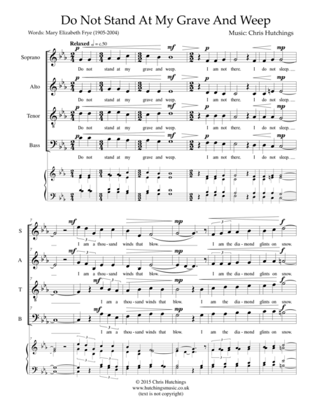 Free Sheet Music Do Not Stand At My Grave And Weep Satb