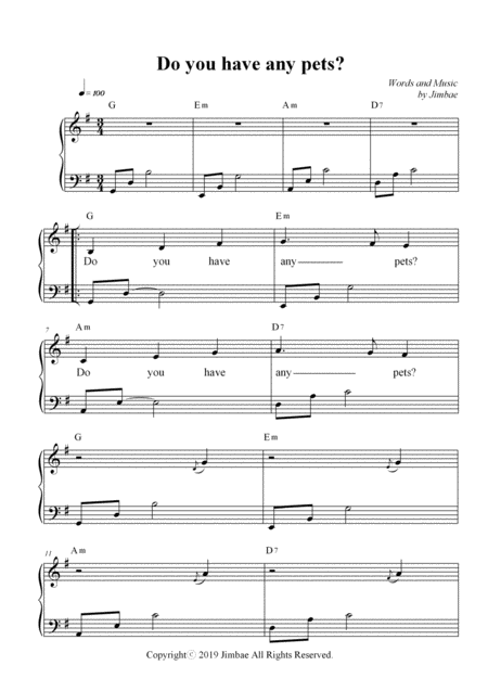 Do You Have Any Pets Nursery Rhymes For Easy Piano Sheet Music