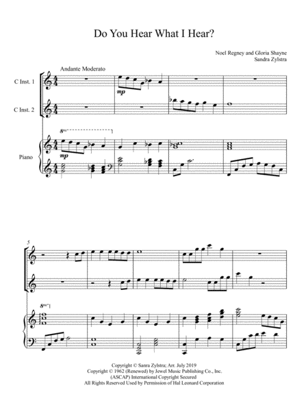 Do You Hear What I Hear Treble C Instrument Duet Sheet Music