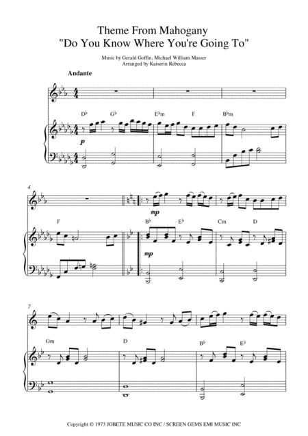 Do You Know Where You Re Going To Tenor Saxophone Solo And Piano Accompaniment Sheet Music