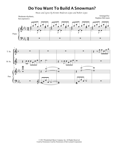 Free Sheet Music Do You Want To Build A Snowman For Saxophone Quartet