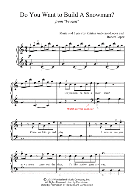 Do You Want To Build A Snowman For Very Beginner Sheet Music