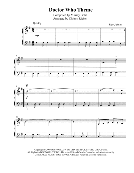 Doctor Who Theme Easy Piano Sheet Music