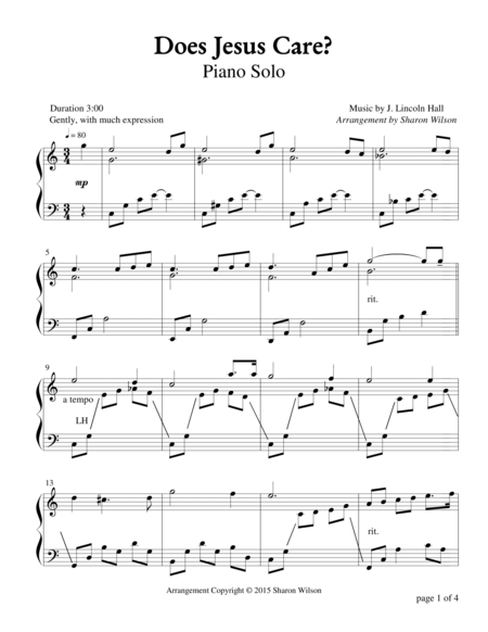 Free Sheet Music Does Jesus Care Piano Solo