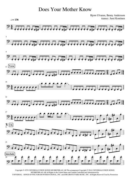 Does Your Mother Know Bass Guitar Part Sheet Music