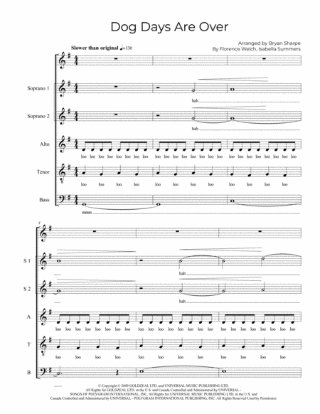 Dog Days Are Over Ssatb A Capella Sheet Music