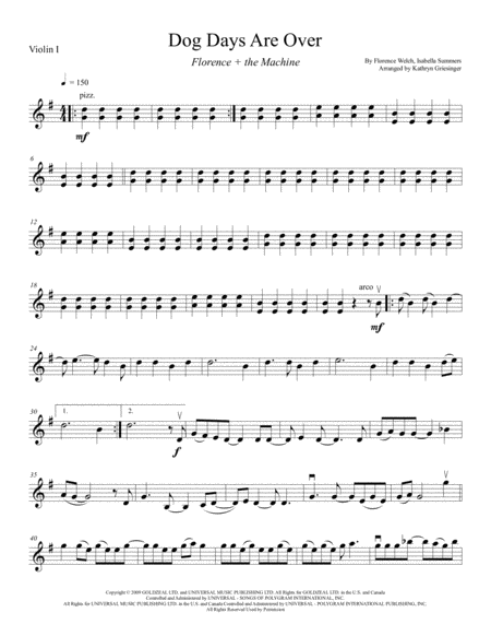 Dog Days Are Over String Quartet Sheet Music