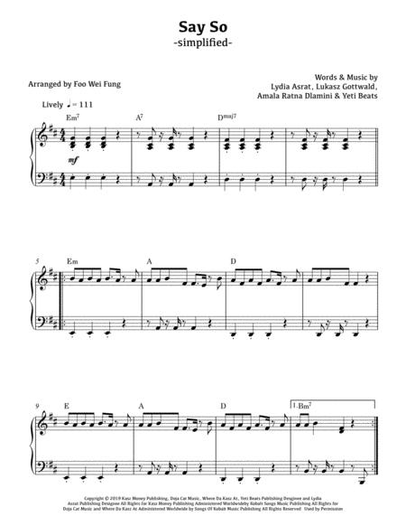 Doja Cat Say So Simplified Sheet Music