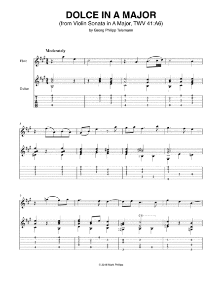 Free Sheet Music Dolce In A Major From Violin Sonata In A Major Twv 41 A6