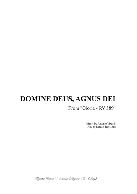 Domine Deus Agnus Dei Vivaldi From Gloria Rv 589 For Alto Satb Choir And Piano Organ Sheet Music