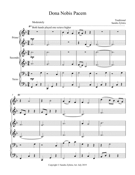 Dona Nobis Pacem 1 Piano 6 Hands Trio Sheet Music