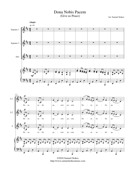 Free Sheet Music Dona Nobis Pacem Give Us Peace For Ssa Choir With Piano Accompaniment