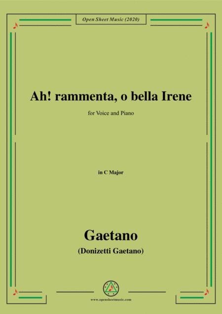 Donizetti Ah Rammenta O Bella Irene In C Major For Voice And Piano Sheet Music