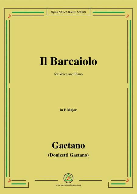 Donizetti Il Barcaiolo In E Major For Voice And Piano Sheet Music