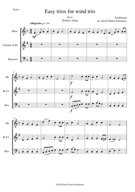 Free Sheet Music Donkey Riding For Wind Trio Oboe Clarinet Bassoon