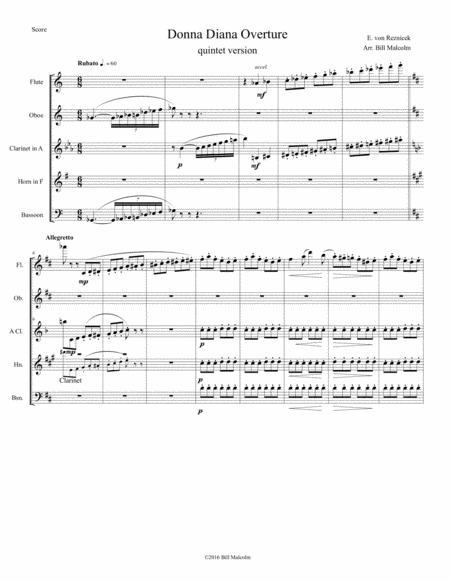 Free Sheet Music Donna Diana Overture For Wind Quintet