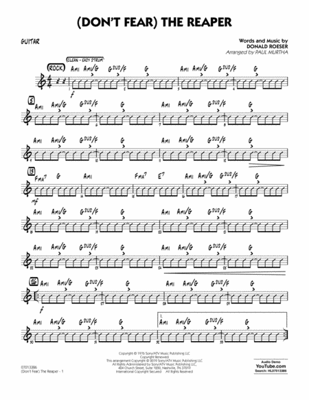 Dont Fear The Reaper Arr Paul Murtha Guitar Sheet Music