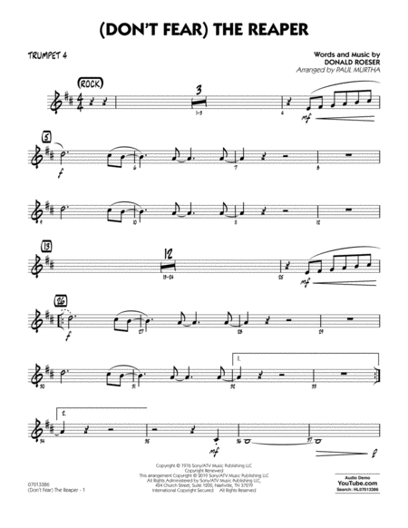 Free Sheet Music Dont Fear The Reaper Arr Paul Murtha Trumpet 4