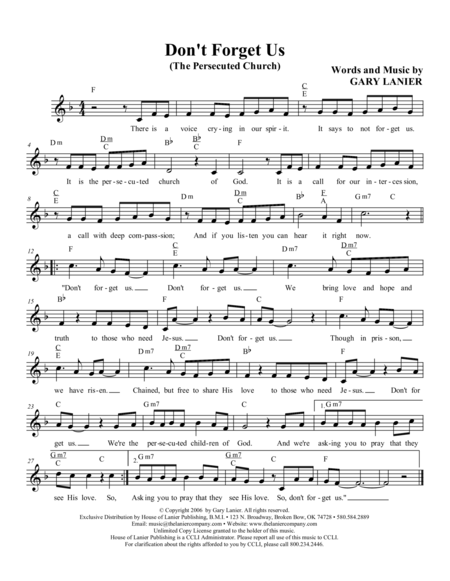 Dont Forget Us Lead Sheet With Mel Lyrics And Chords Sheet Music