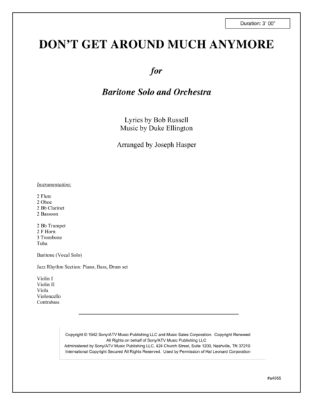 Dont Get Around Much Anymore Vocal Solo And Orchestra Sheet Music