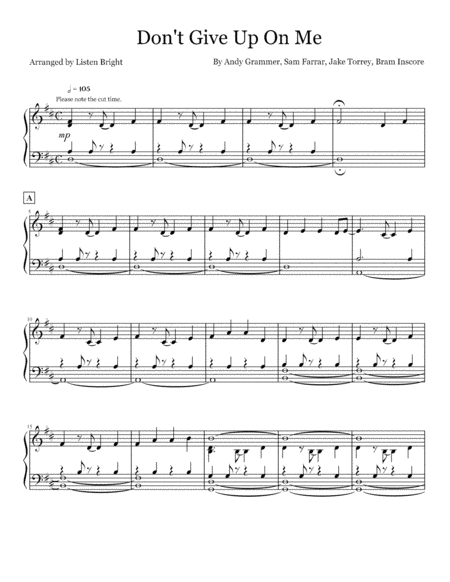 Dont Give Up On Me Piano Solo Andy Grammer From The Movie Five Feet Apart Sheet Music