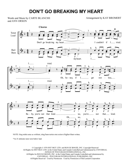 Free Sheet Music Dont Go Breaking My Heart