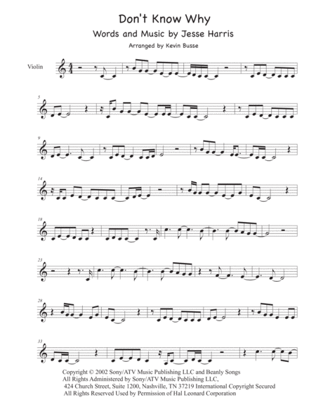 Dont Know Why Easy Key Of C Violin Sheet Music