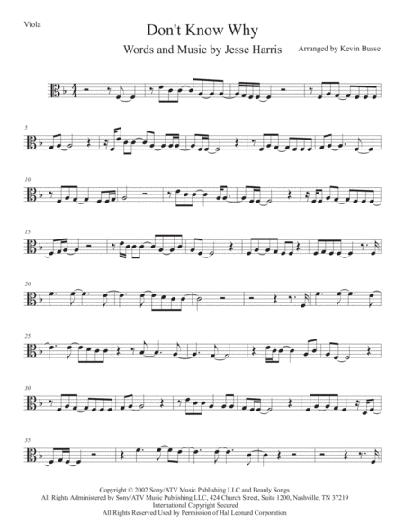 Dont Know Why Viola Sheet Music