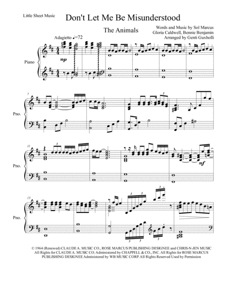 Free Sheet Music Dont Let Me Be Misunderstood Piano Solo