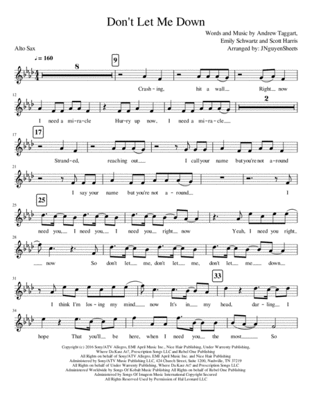 Dont Let Me Down Alto Sax Sheet Music