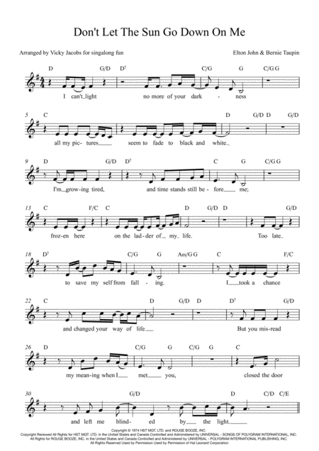 Free Sheet Music Dont Let The Sun Go Down On Me Leadsheet For Singalongs