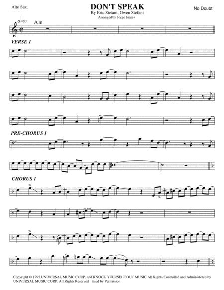 Dont Speak Alto Sax Sheet Music