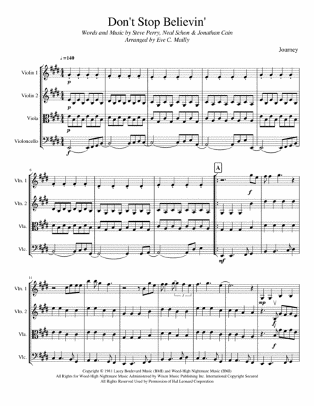 Dont Stop Believin Journey String Trio Sheet Music