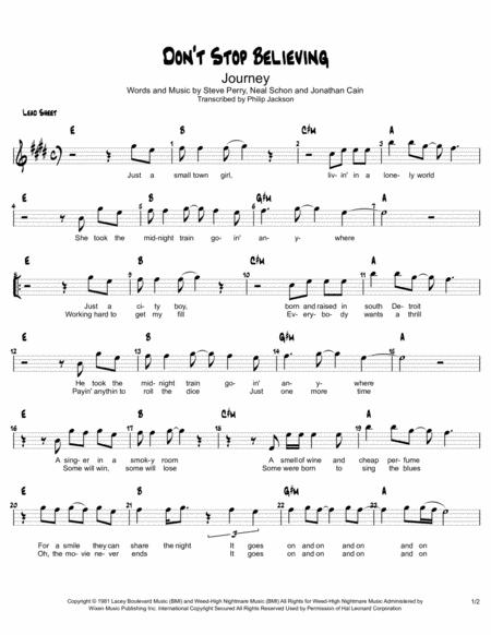 Free Sheet Music Dont Stop Believin Lead Sheet