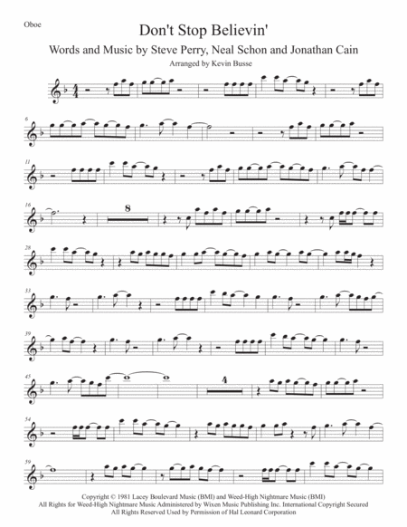 Dont Stop Believin Oboe Sheet Music