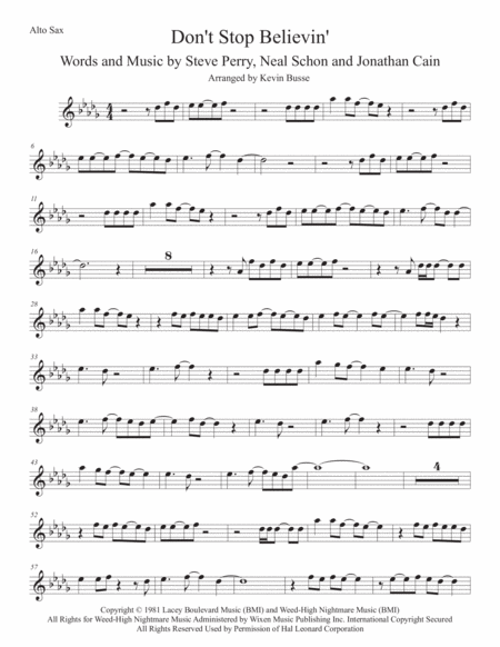 Dont Stop Believin Original Key Alto Sax Sheet Music