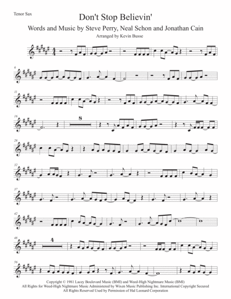 Free Sheet Music Dont Stop Believin Original Key Tenor Sax