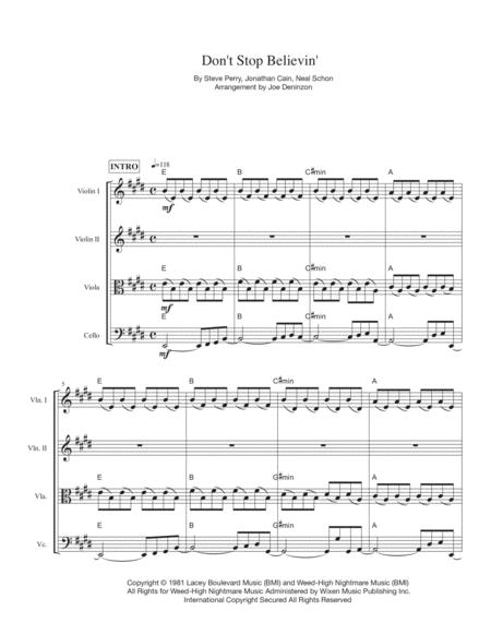 Dont Stop Believing For String Quartet Sheet Music