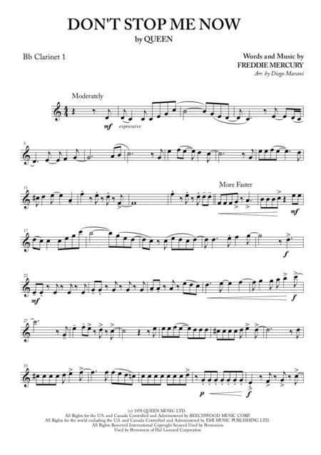 Free Sheet Music Dont Stop Me Now For Clarinet Quartet