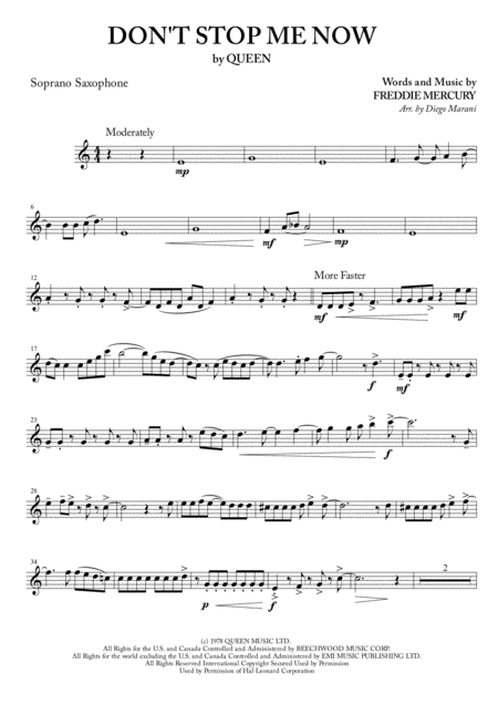 Free Sheet Music Dont Stop Me Now For Saxophone Quartet