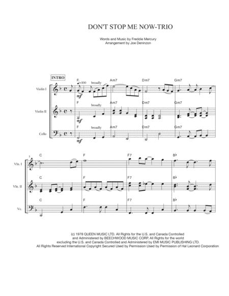 Free Sheet Music Dont Stop Me Now For String Trio