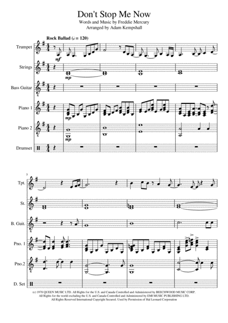 Dont Stop Me Now Keyboard Ensemble Sheet Music