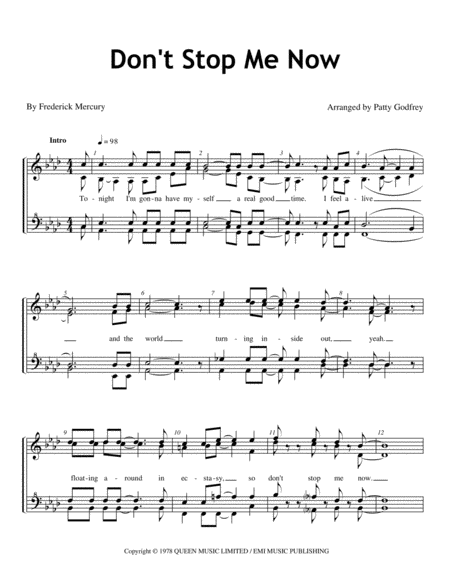 Dont Stop Me Now Womens Barbershop Ssaa Sheet Music