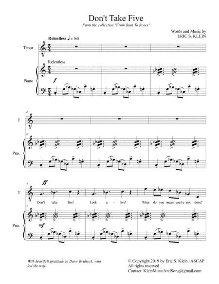 Free Sheet Music Dont Take Five