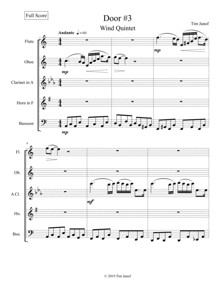 Door 3 A Wind Quintet Sheet Music